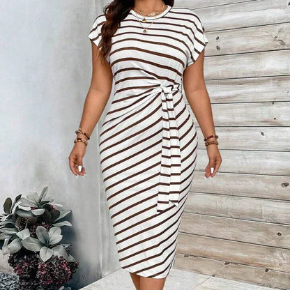 Women's Striped Color Block Knot Bodycon Maxi Dress Tie Waist Leopard Print Summer Beach Vacation Party Dress