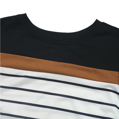 T-shirt à manches longues et col rond pour femme, imprimé rayé, en tricot doux et colorblock 