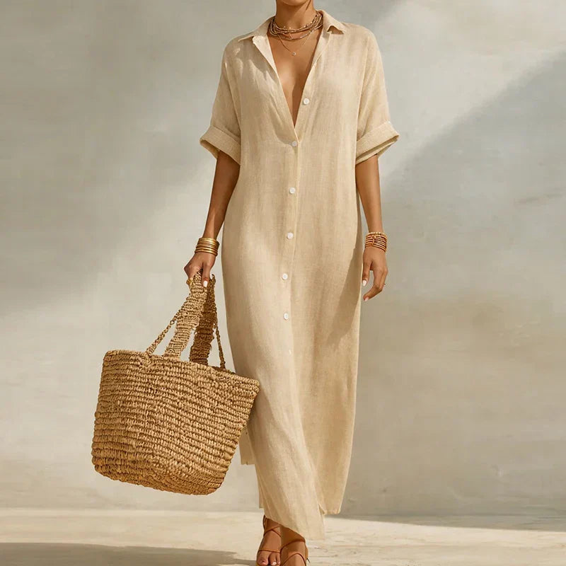 Women's Striped V-Neck Short Sleeve Maxi Dress | Casual Summer Kaftan Dress - Seldom Seen Styles