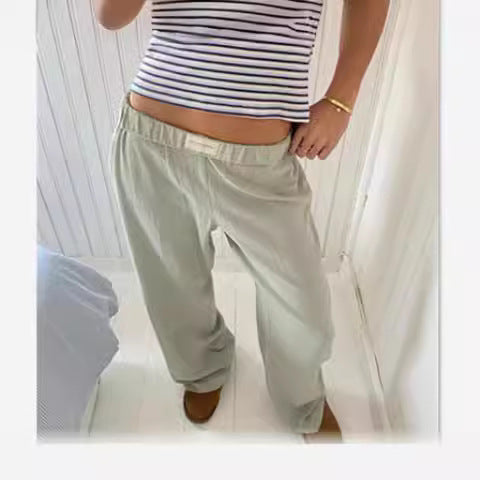 Women's Striped Wide Leg Pants High Waist Loose Casual Street Summer Vacation Trousers - Seldom Seen Styles