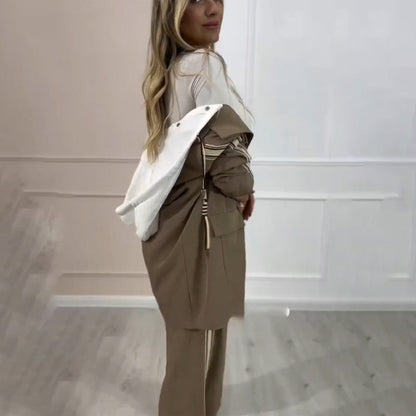 Women’s Stylish Hooded Coat & Pants 2-Piece Set