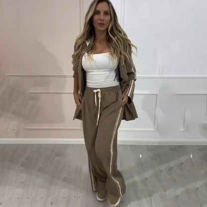 Women’s Stylish Hooded Coat & Pants 2-Piece Set