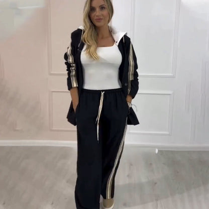 Women’s Stylish Hooded Coat & Pants 2-Piece Set