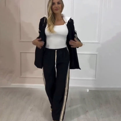 Women’s Stylish Hooded Coat & Pants 2-Piece Set