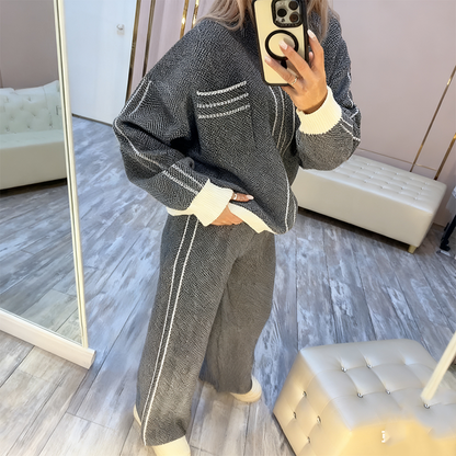 Damen stilvolles Jacken- & Hosen-Zweiteiler-Set