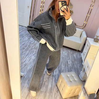 Damen stilvolles Jacken- & Hosen-Zweiteiler-Set