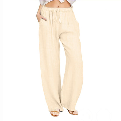Women's Summer Drawstring Waist Wide Leg Loose Cotton Linen Palazzo Pants