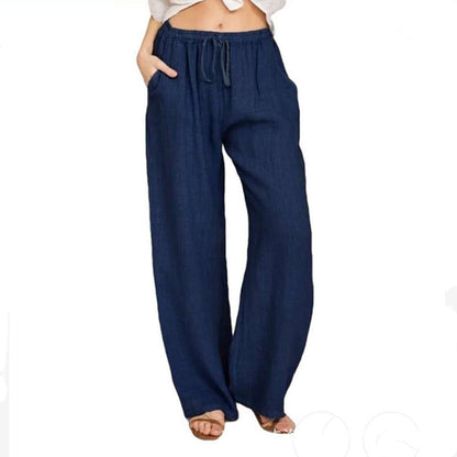 Women's Summer Drawstring Waist Wide Leg Loose Cotton Linen Palazzo Pants