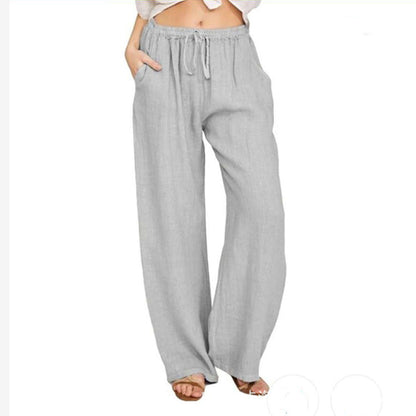 Women's Summer Drawstring Waist Wide Leg Loose Cotton Linen Palazzo Pants