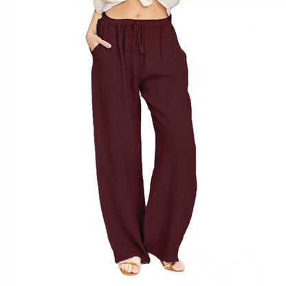 Women's Summer Drawstring Waist Wide Leg Loose Cotton Linen Palazzo Pants