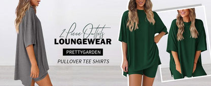 Women's Summer Two-Piece Set 2025 Casual Oversized Crewneck Split Hem Shirts & Side Pocket Biker Shorts Minimalist Lounge Wear Soft Viscose Fabric Comfy Homewear Cozy Pjs