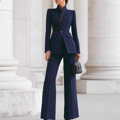 Women's Tailored Pants Suit Elegant Blazer and Wide Leg Trousers Two Piece Set Business Professional Office Outfit