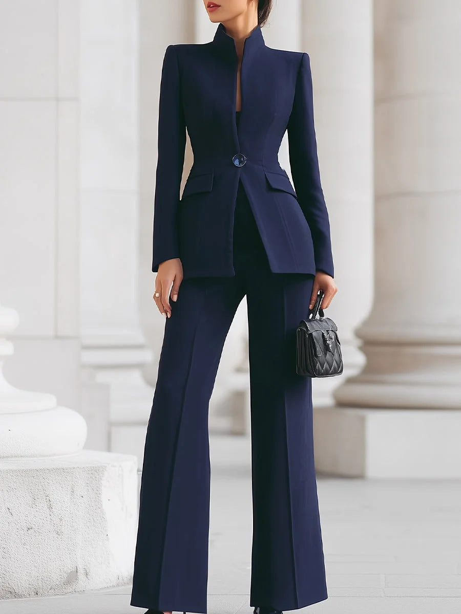 Women's Tailored Pants Suit Elegant Blazer and Wide Leg Trousers Two Piece Set Business Professional Office Outfit - Seldom Seen Styles