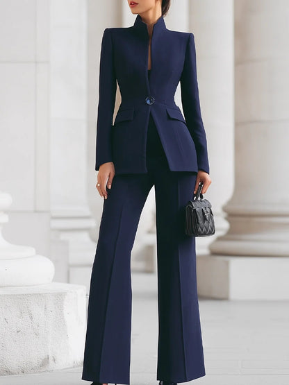 Women's Tailored Pants Suit Elegant Blazer and Wide Leg Trousers Two Piece Set Business Professional Office Outfit