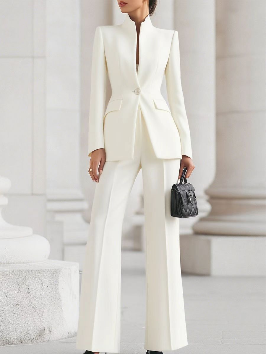 Women's Tailored Pants Suit Elegant Blazer and Wide Leg Trousers Two Piece Set Business Professional Office Outfit - Seldom Seen Styles