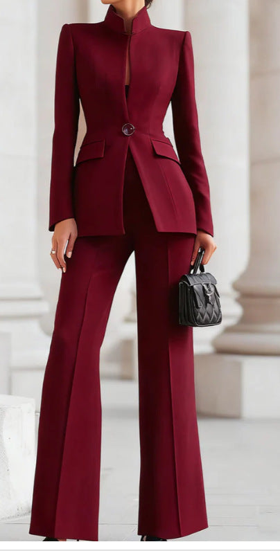 Women's Tailored Pants Suit Elegant Blazer and Wide Leg Trousers Two Piece Set Business Professional Office Outfit