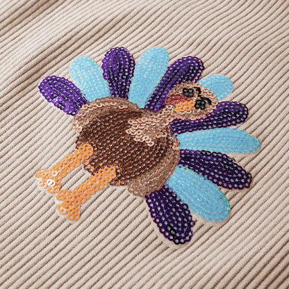 Damen Thanksgiving Sweatshirt mit Pailletten-Truthahn-Grafik, kordiert, weit geschnitten, langärmelig, Winter-Outfit, Rundhalsausschnitt, lässige Oberteile für bequemes Tragen