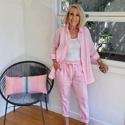 Women's Three Piece Linen Blend Set Open Front Jacket Camisole and Drawstring Pants Casual Matching Outfit