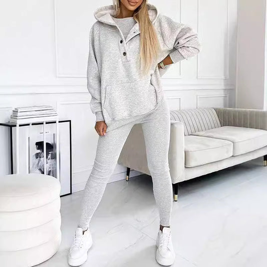 Women's Three Piece Lounge Set Hooded Sweatshirt Tank Top and Leggings Matching Tracksuit Casual Athleisure Outfit - Seldom Seen Styles