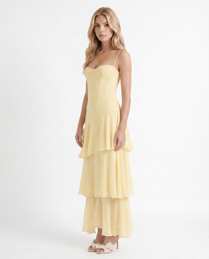 Women's Tiered Maxi Dress Flowy Layered Skirt Boho Summer Beach Vacation Wedding Guest Sundress | Sunny Tier