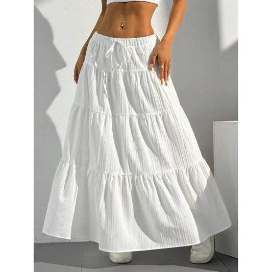 Women's Tiered Maxi Skirt - Elastic Waist - Drawstring Tie - Seldom Seen Styles