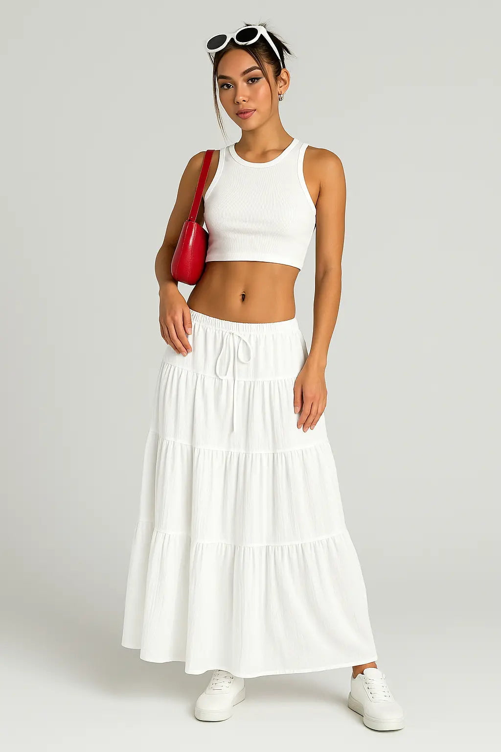 Women's Tiered Maxi Skirt - Elastic Waist - Drawstring Tie - Seldom Seen Styles