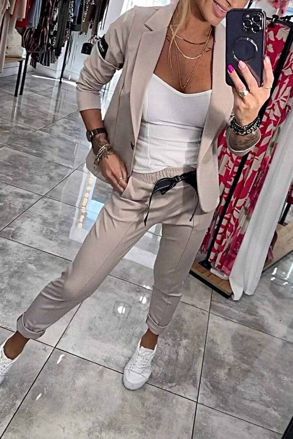 Women's Top Jacket & Elastic Pants Two-piece Set - Seldom Seen Styles