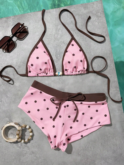 Women's Triangle Top Boy Shorts Bikini Set Full Coverage Retro Swimsuit Beach Vacation Pool Summer Bathing Suit