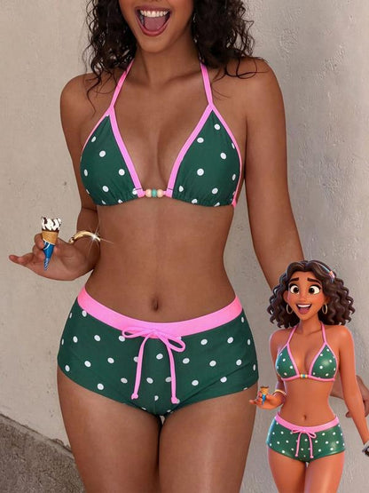 Women's Triangle Top Boy Shorts Bikini Set Full Coverage Retro Swimsuit Beach Vacation Pool Summer Bathing Suit