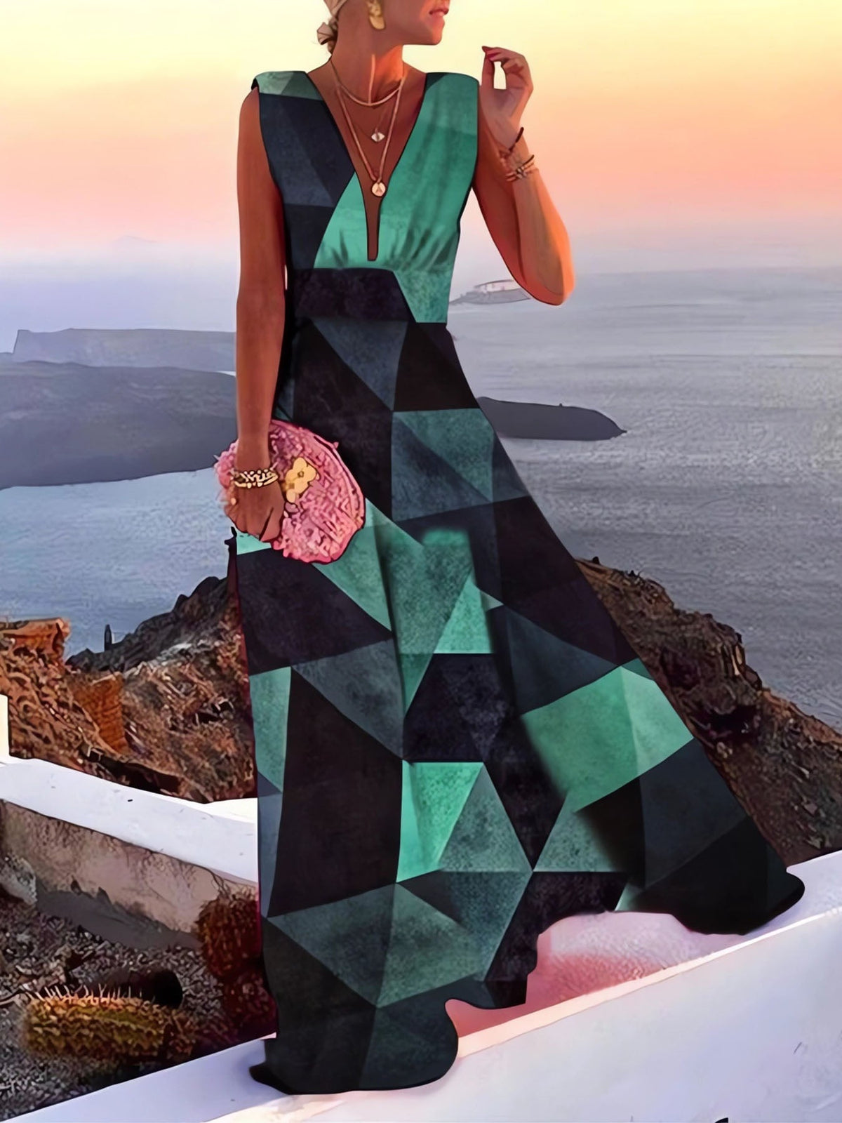 Women's Tropical Floral Maxi Dress Sleeveless V Neck Vacation Beach Dress - Seldom Seen Styles