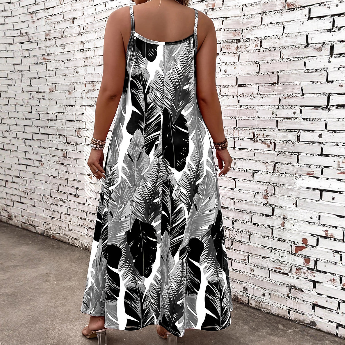 Women's Tropical Leaf Print Maxi Dress Sleeveless Spaghetti Strap Summer Beach Dress Casual Vacation Sundress - Seldom Seen Styles