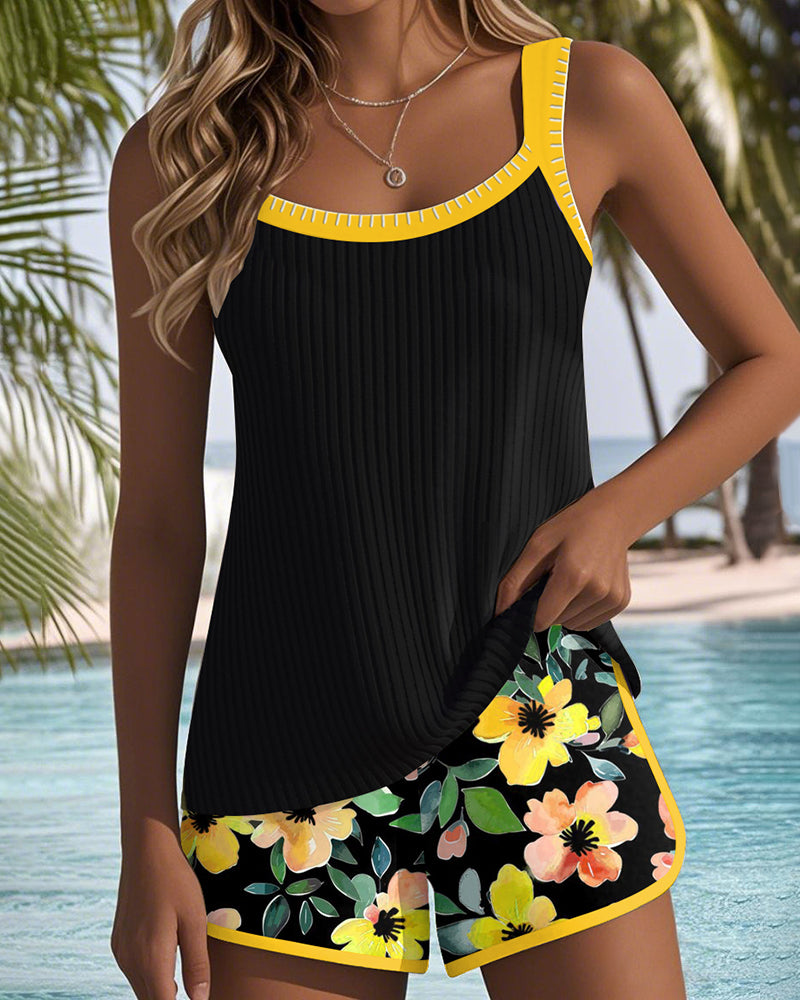 Women's Tummy Control Tankini Set Floral Shorts Swim - Seldom Seen Styles