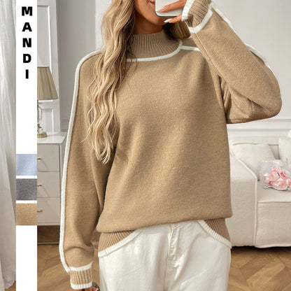 Rollkragenpullover für Damen, langärmelig, Farbblock-Strick, lässig, dick, warm, Herbst 2025, Pullover, Top, trendige Outfits 