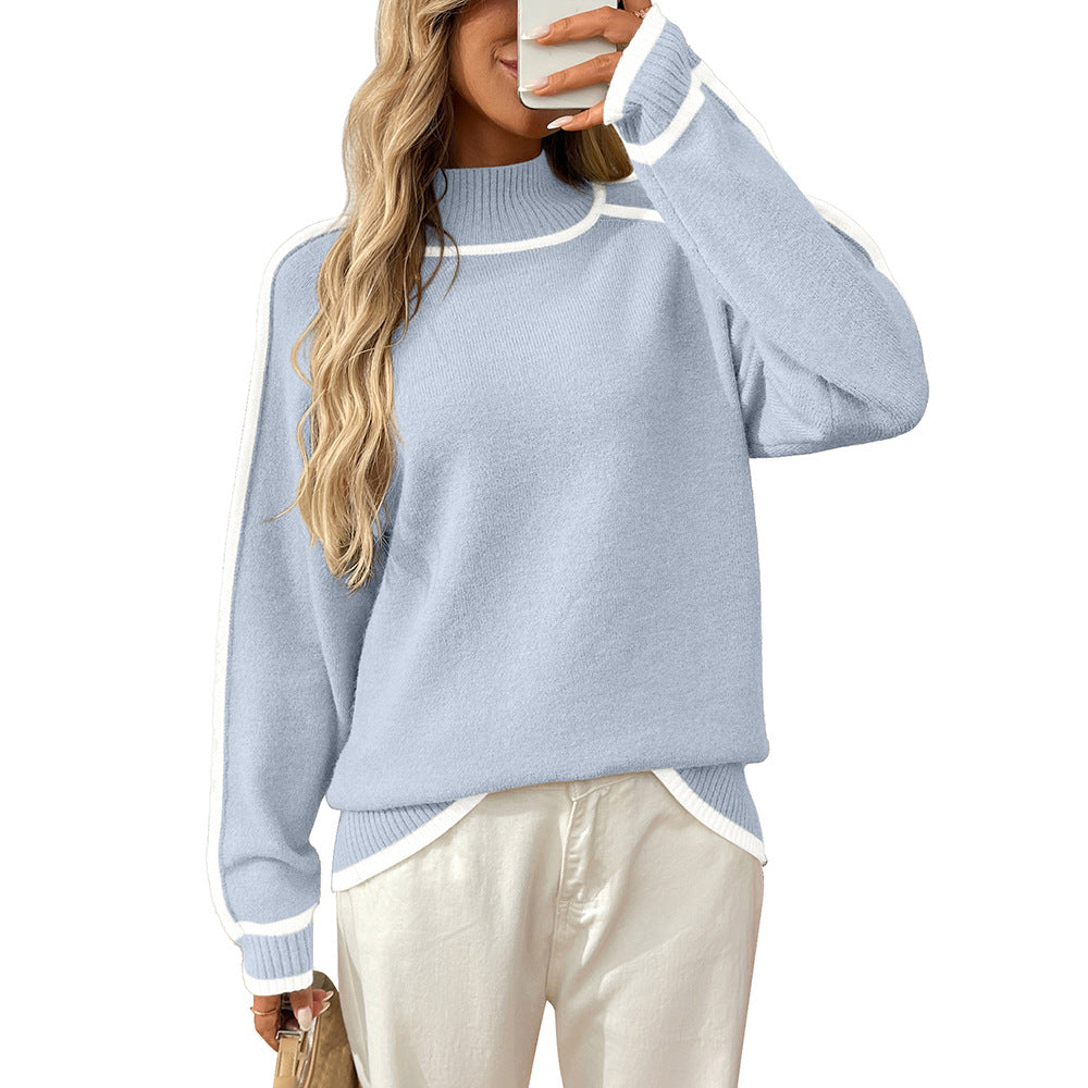 Women's Turtleneck Long Sleeve Color Block Knit Casual Chunky Warm 2025 Fall Pullover Sweaters Top Trendy Outfits - Seldom Seen Styles