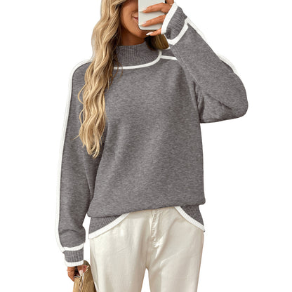 Rollkragenpullover für Damen, langärmelig, Farbblock-Strick, lässig, dick, warm, Herbst 2025, Pullover, Top, trendige Outfits 