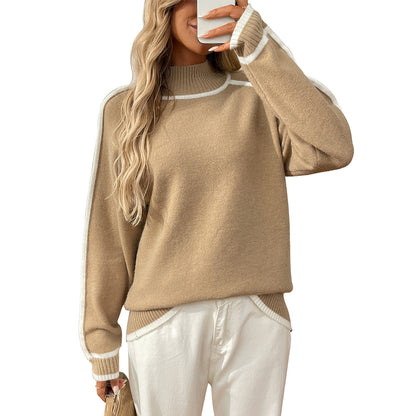 Rollkragenpullover für Damen, langärmelig, Farbblock-Strick, lässig, dick, warm, Herbst 2025, Pullover, Top, trendige Outfits 