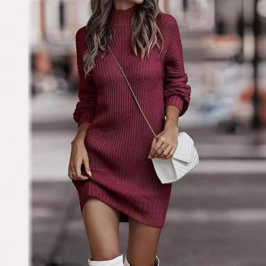 Women's Turtleneck Sweater Dress Long Sleeve Ribbed Knit Mini Dress - Seldom Seen Styles