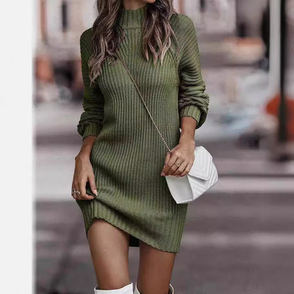 Women's Turtleneck Sweater Dress Long Sleeve Ribbed Knit Mini Dress