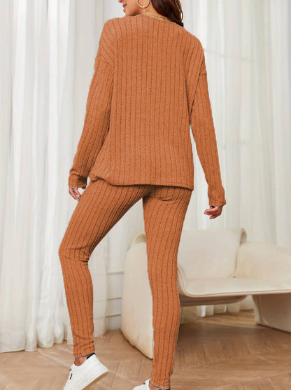 Women's Two-Piece Set Autumn New Fashionable Loose Round Neck Knitted Suit for Women - Seldom Seen Styles