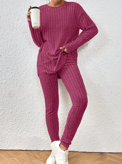 Women's Two-Piece Set Autumn New Fashionable Loose Round Neck Knitted Suit for Women - Seldom Seen Styles