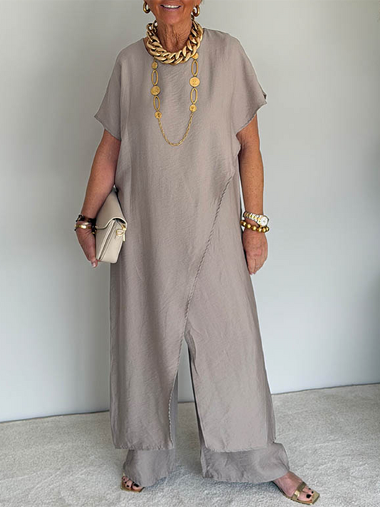 Women's Two Piece Set Loose Fit Asymmetrical Top and Wide Leg Pants Casual Outfit - Seldom Seen Styles