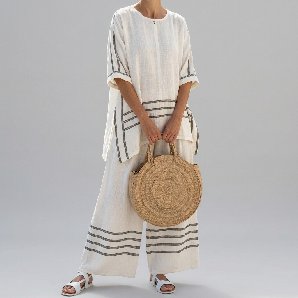 Women’s Two-Piece Striped Top and Wide-Leg Pants Set - Seldom Seen Styles