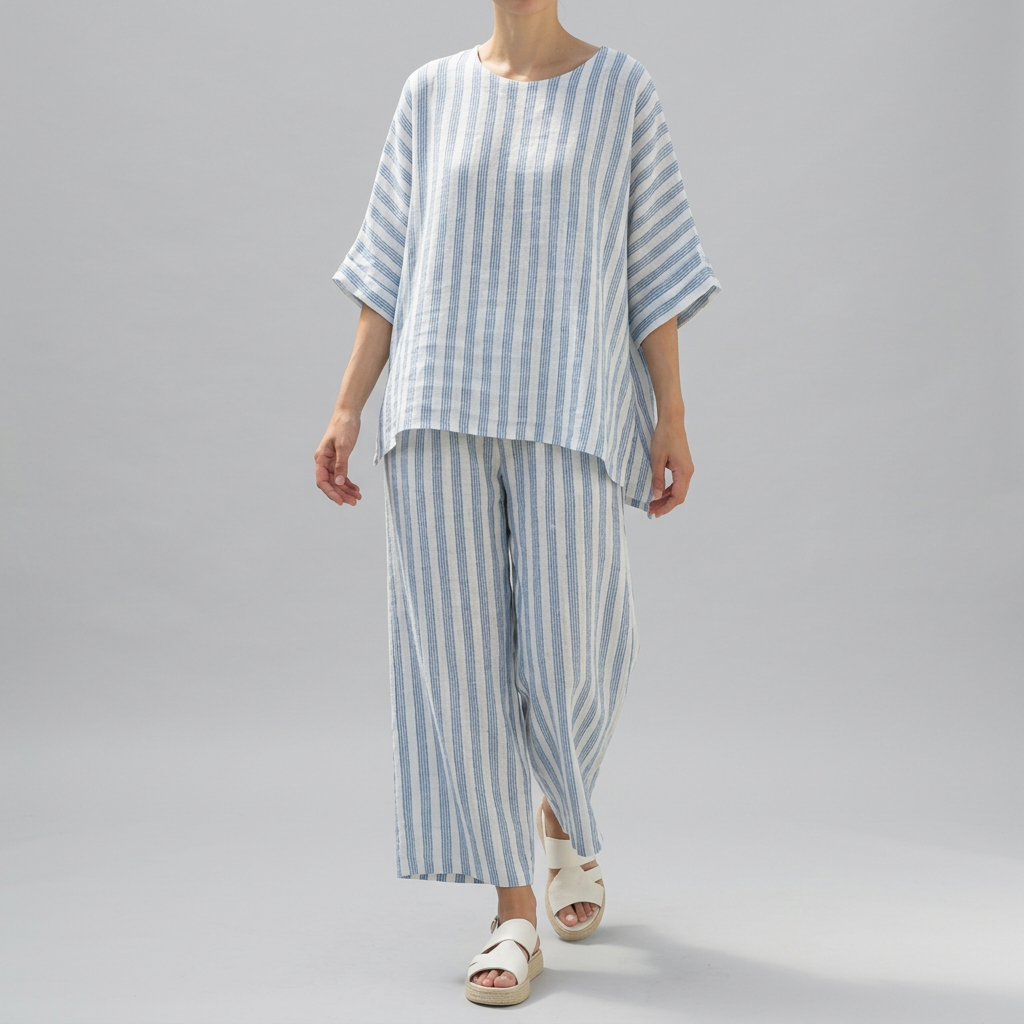 Women’s Two-Piece Striped Top and Wide-Leg Pants Set - Seldom Seen Styles
