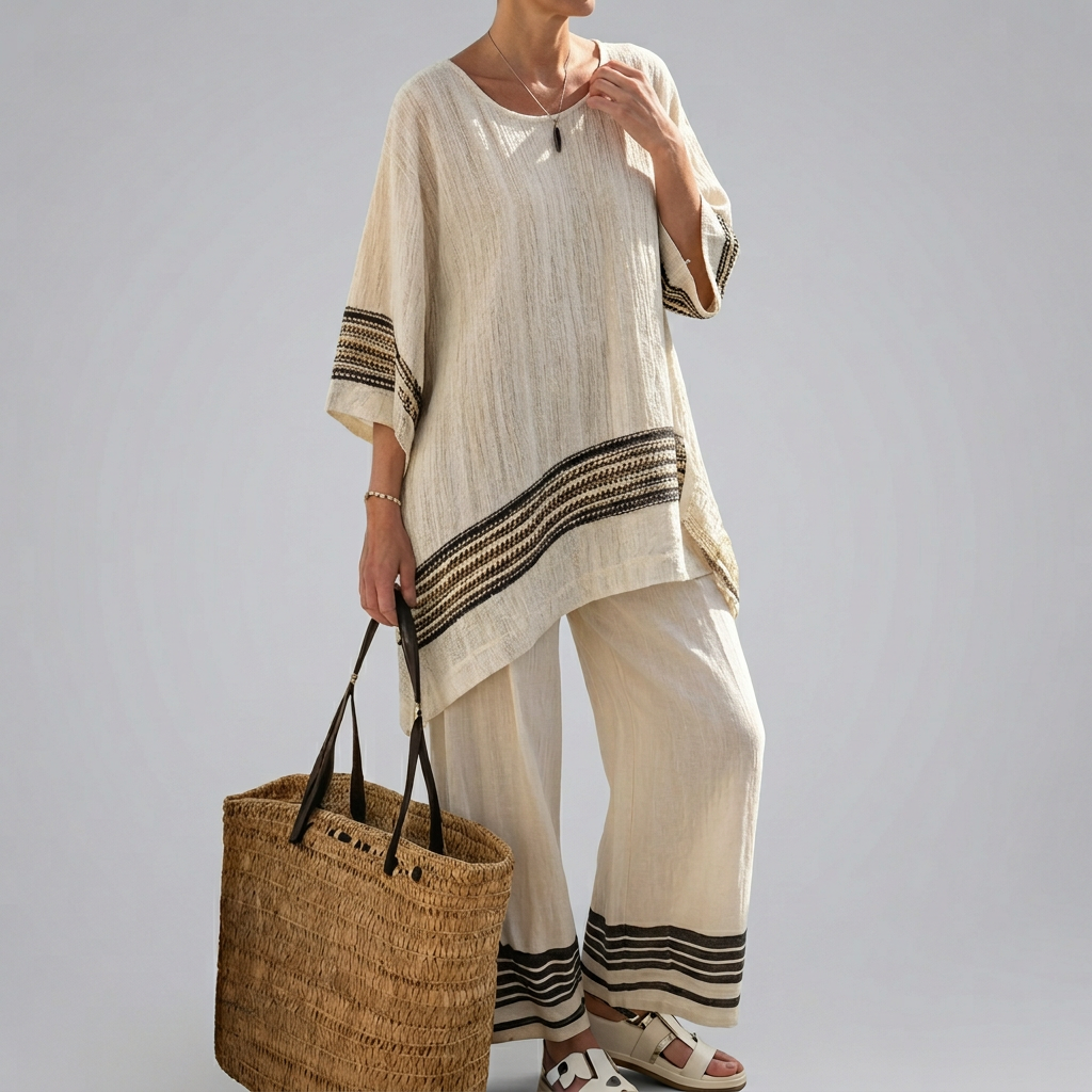 Women’s Two-Piece Striped Top and Wide-Leg Pants Set - Seldom Seen Styles
