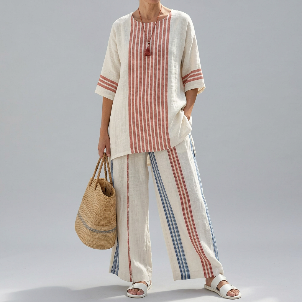 Women’s Two-Piece Striped Top and Wide-Leg Pants Set - Seldom Seen Styles
