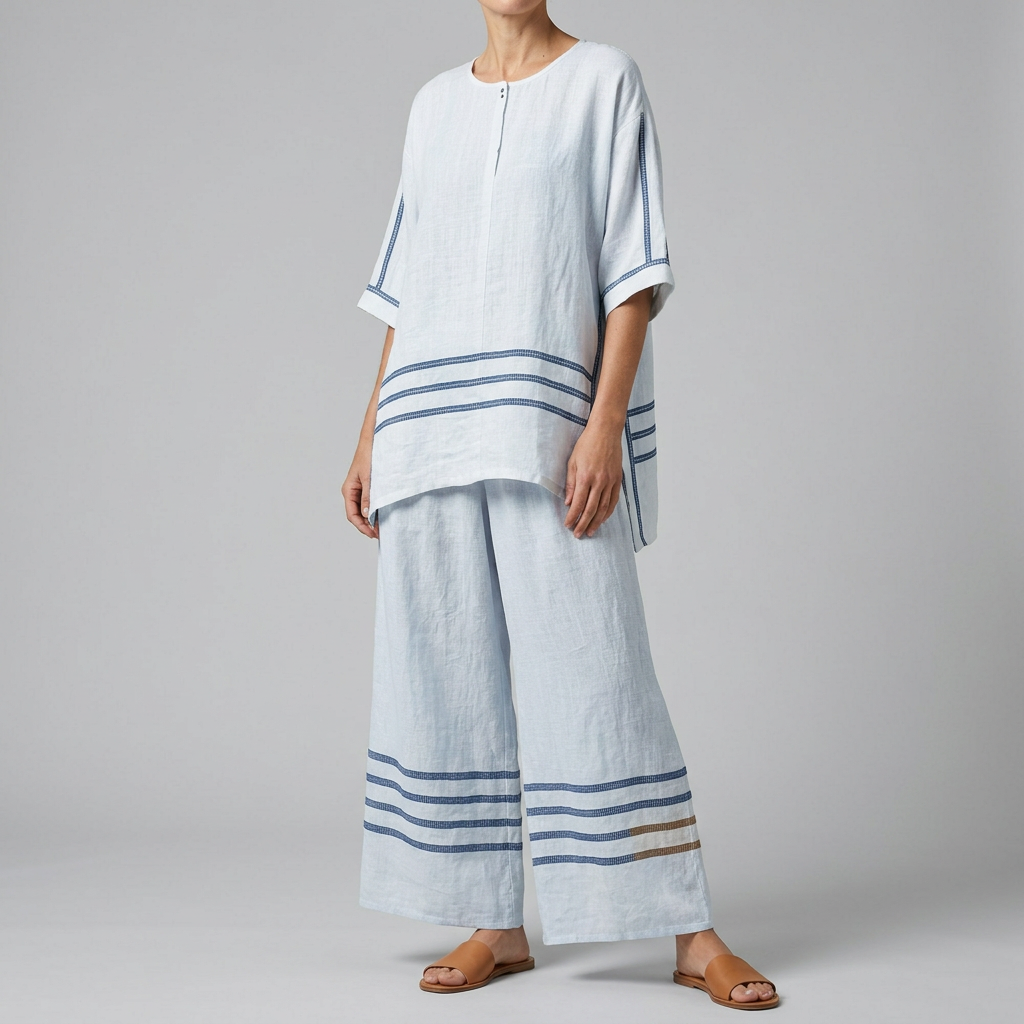 Women’s Two-Piece Striped Top and Wide-Leg Pants Set - Seldom Seen Styles