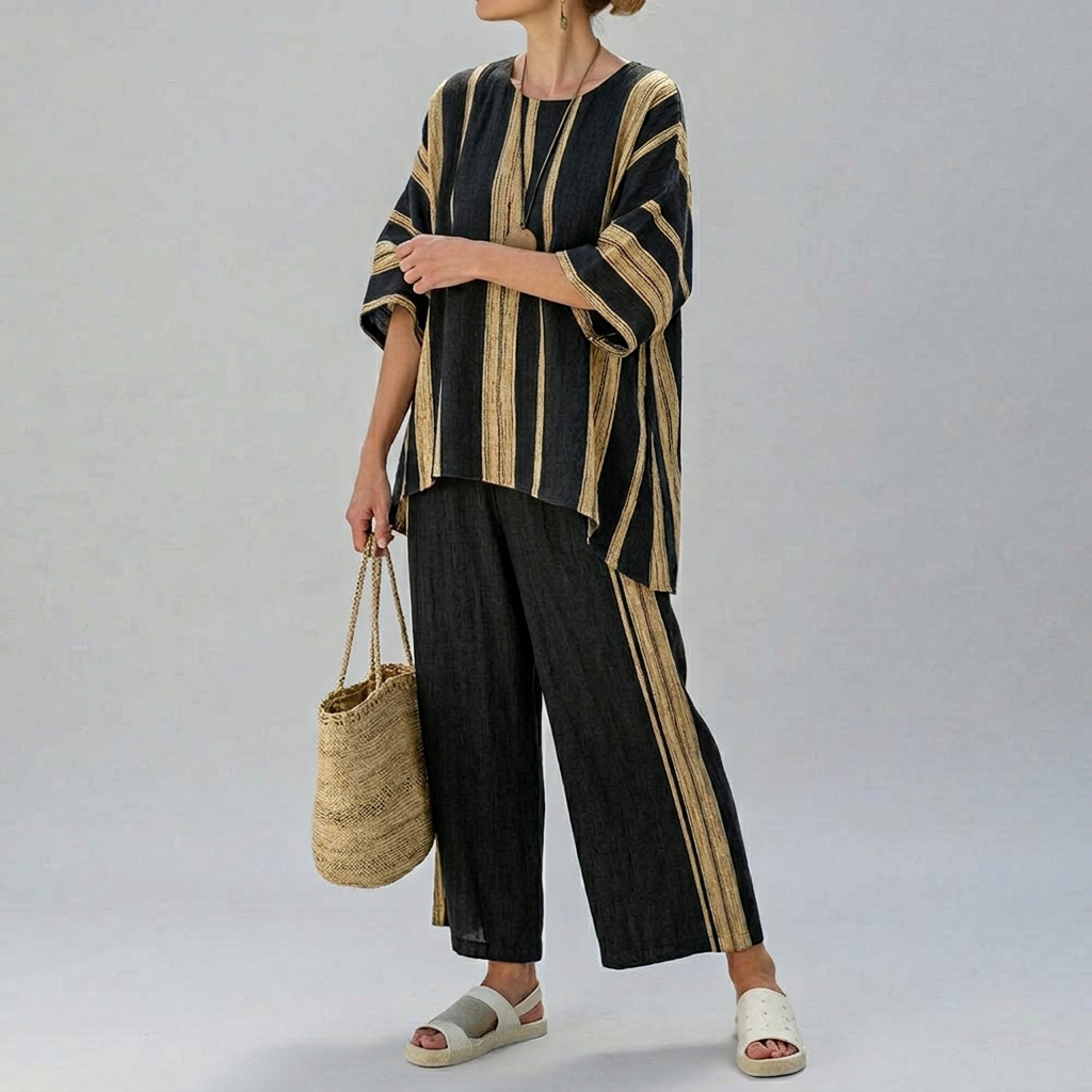 Women’s Two-Piece Striped Top and Wide-Leg Pants Set - Seldom Seen Styles