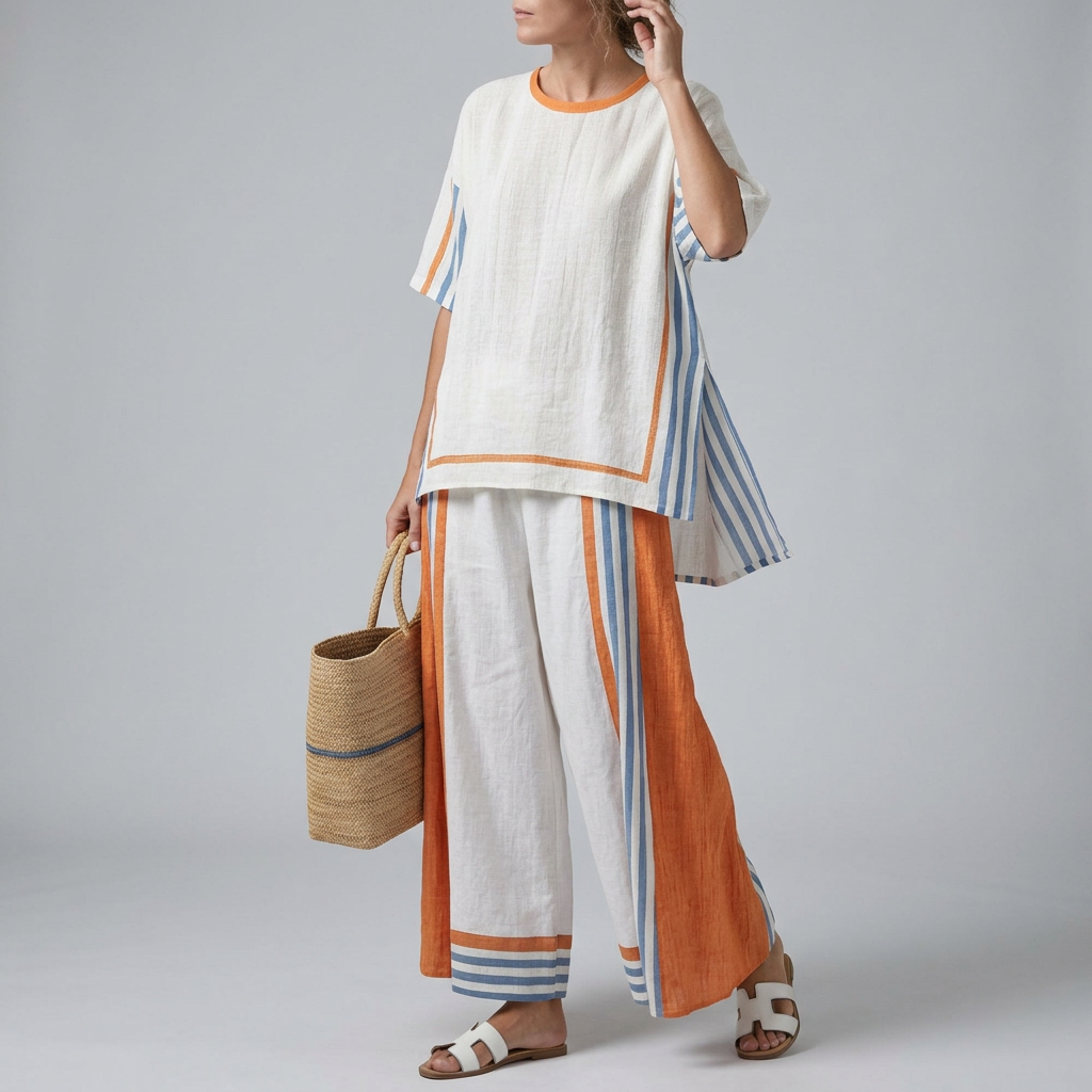 Women’s Two-Piece Striped Top and Wide-Leg Pants Set - Seldom Seen Styles