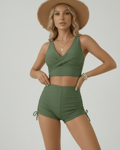 Women's Two Piece Swimsuit Wrap Crop Top High Waist
