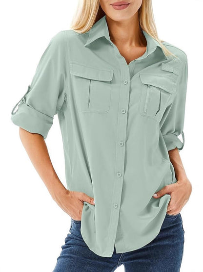 Damen UPF 50 Langarm-Sonnenschutzshirts Safari Angeln Wandern
